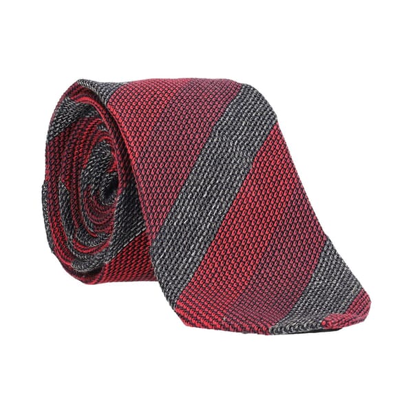 Cotton/Silk Stripe Tie Red/Grey
