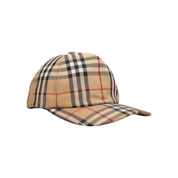 Cotton Check Baseball Cap Beige