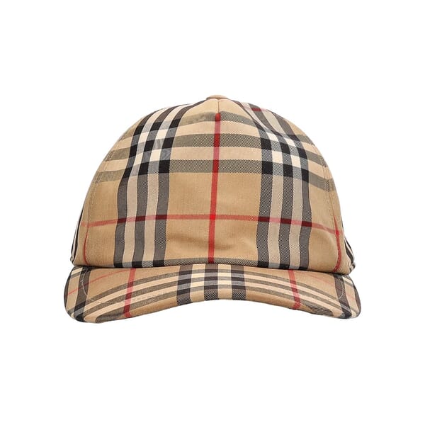 Cotton Check Baseball Cap Beige