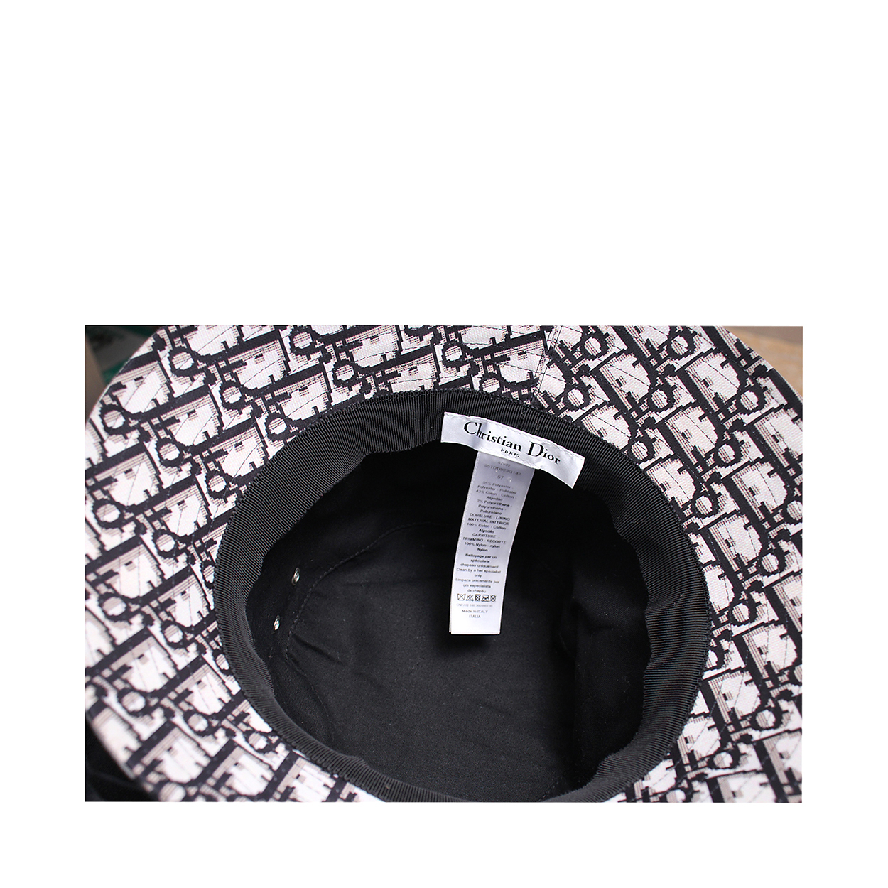 CHRISTIAN DIOR Mixed Material Check Veil Bucket Hat Black/White