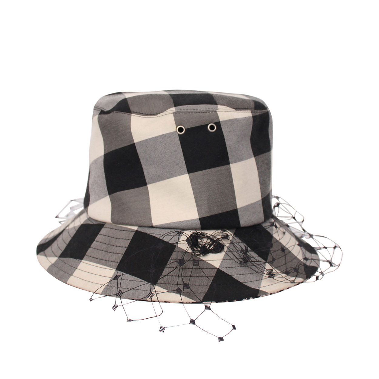 CHRISTIAN DIOR Mixed Material Check Veil Bucket Hat Black  display picture 2