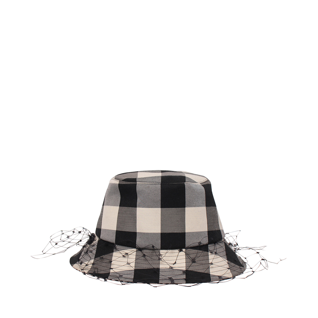 CHRISTIAN DIOR Mixed Material Check Veil Bucket Hat Black/White
