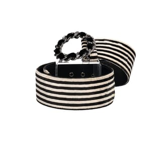Velvet Striped Chain Buckle Belt Black/White - S: 80 (32), view 2