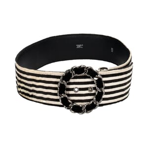 Velvet Striped Chain Buckle Belt Black/White - S: 80 (32)
