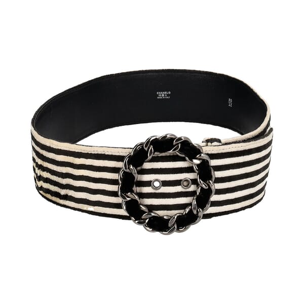 Velvet Striped Chain Buckle Belt Black/White - S: 80 (32)