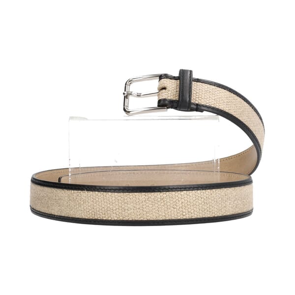 Linen/Leather Belt Beige/Black - S: 90 (36)