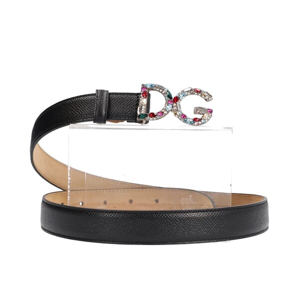 Leather DG Logo Embellished Belt Black - S: 85 (34)