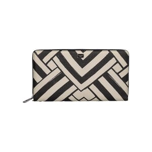 Leather Geometric Print Zip Around Organizer Beige/Black, view 4