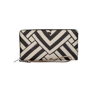 Leather Geometric Print Zip Around Organizer Beige/Black