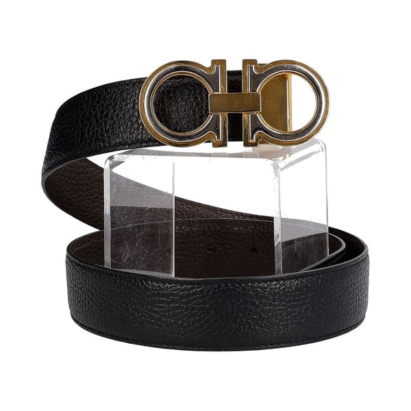 Leather Reversible Gancini Belt Black/Chocolate - S: 85 (34)