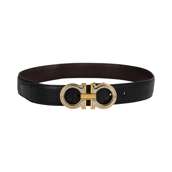 Leather Reversible Gancini Belt Black/Chocolate - S: 85 (34)