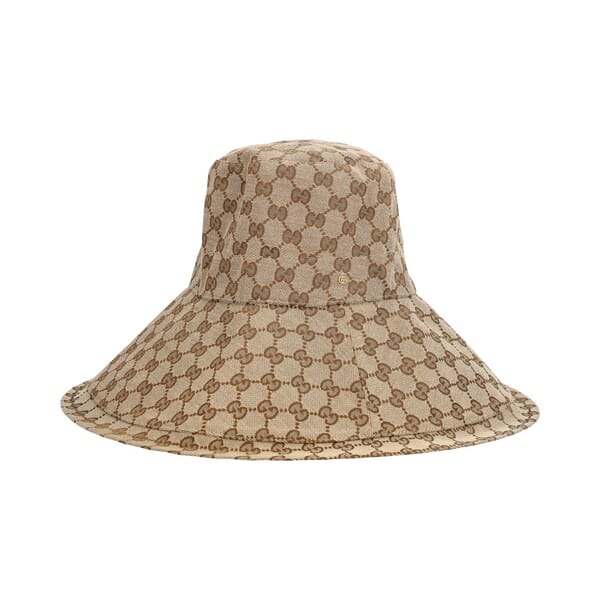 Canvas GG Wide Brim Hat Beige/Ebony