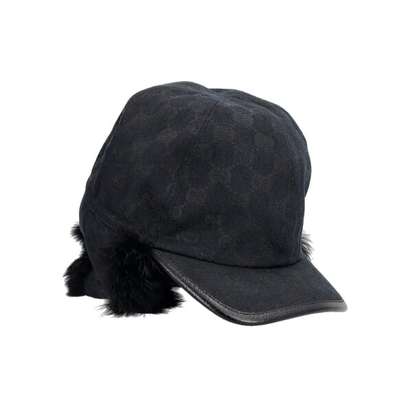 Canvas/Fur Trapper Cap Black