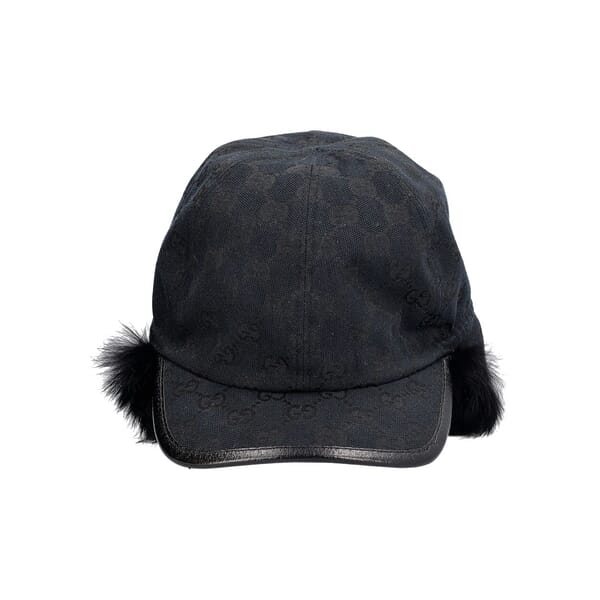 Canvas/Fur Trapper Cap Black