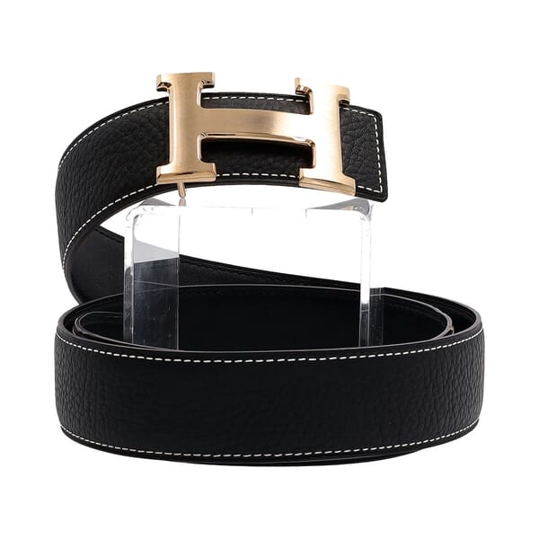 Leather Constance H Reversible Belt Black - S: 100 (40)