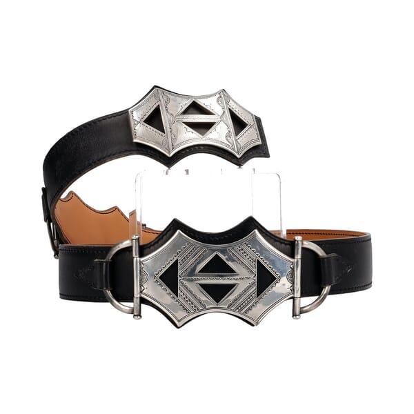 Vintage Leather Buckle Belt Black/Beige - S: 80 (32)
