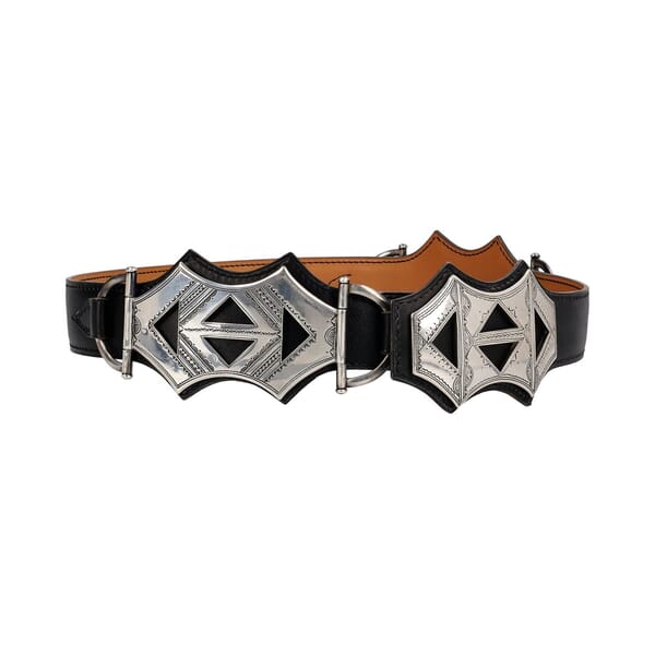 Vintage Leather Buckle Belt Black/Beige - S: 80 (32)
