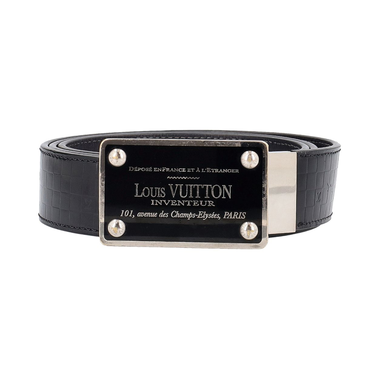LOUIS VUITTON Damier Embossed Inventeur Reversible Belt Black - S LOUIS VUITTON Damier Embossed Inventeur Reversible Belt Black - S