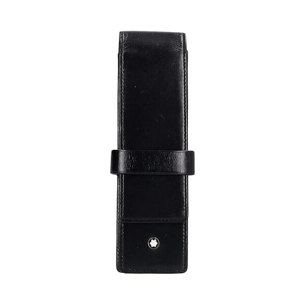 Leather 2 Pen Pouch Black