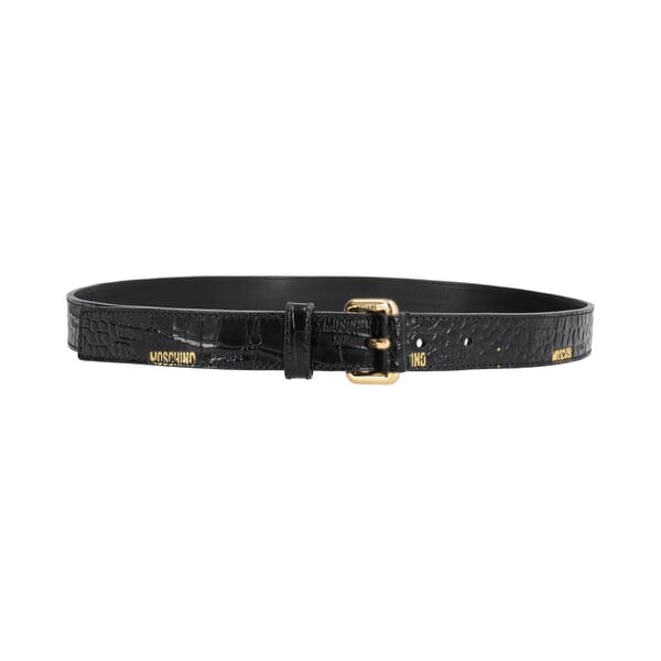 Leather Croc Embossed Logo Belt Black - S: 110 (44)