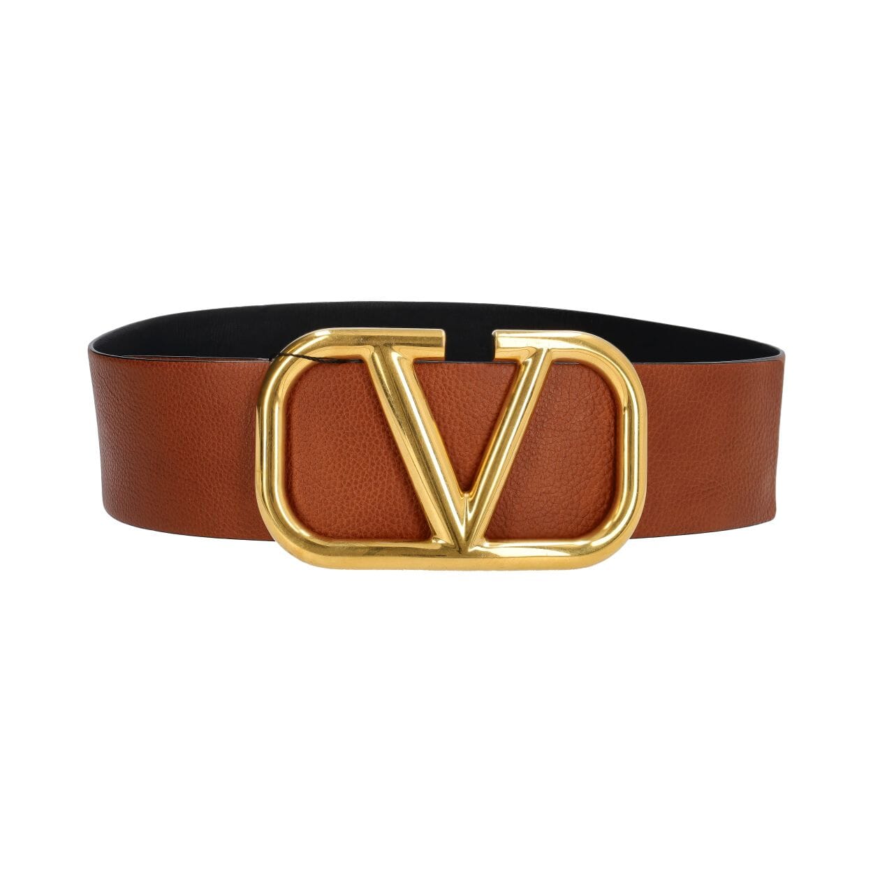 Leather Wide VLogo Reversible Belt Black/Tan - S: 95 (38)
