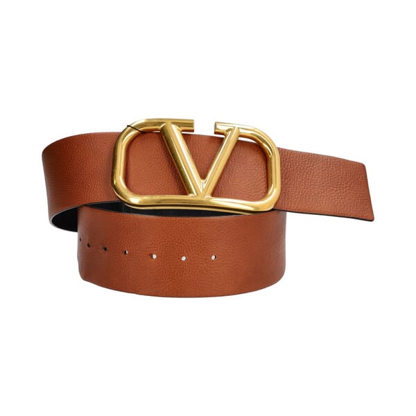 Leather Wide VLogo Reversible Belt Black/Tan - S: 95 (38)