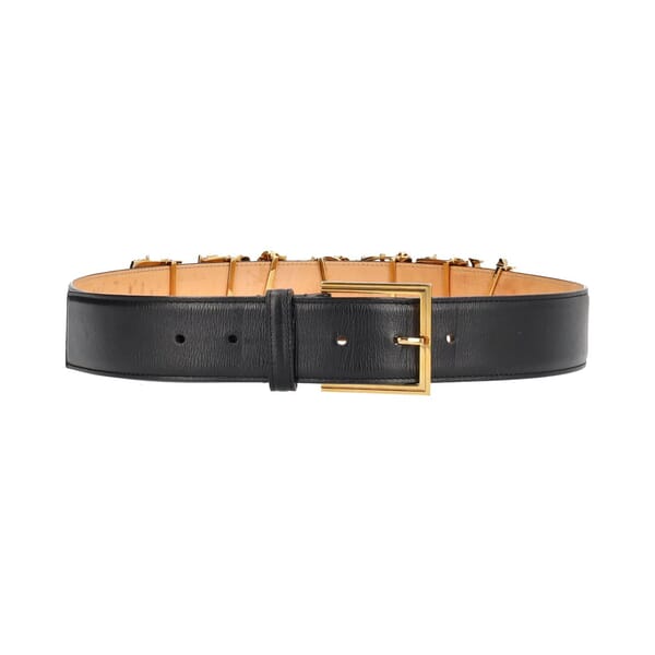 Leather Barocco Logo Belt Black - S: 90 (36)