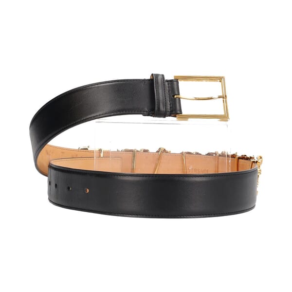 Leather Barocco Logo Belt Black - S: 90 (36)
