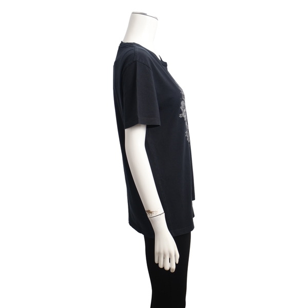 Cotton Floral Skull T-Shirt Black