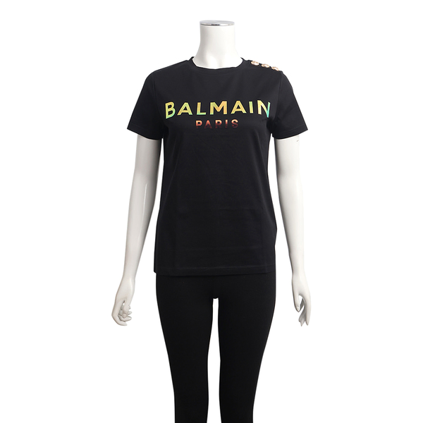 Cotton Logo Button T-Shirt Black