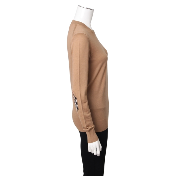 Wool Check Elbow Patch Sweater Beige