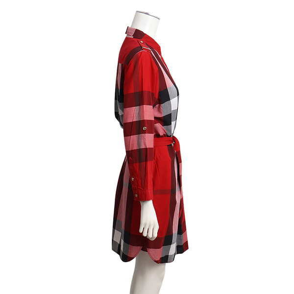 Cotton Check Shirt Dress Red