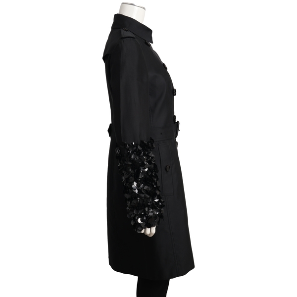 Silk Blend Sequin Embellished Trench Coat Black