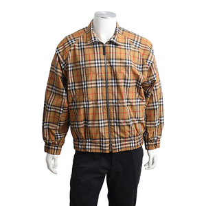 Polyester Check Zip Up Jacket Camel