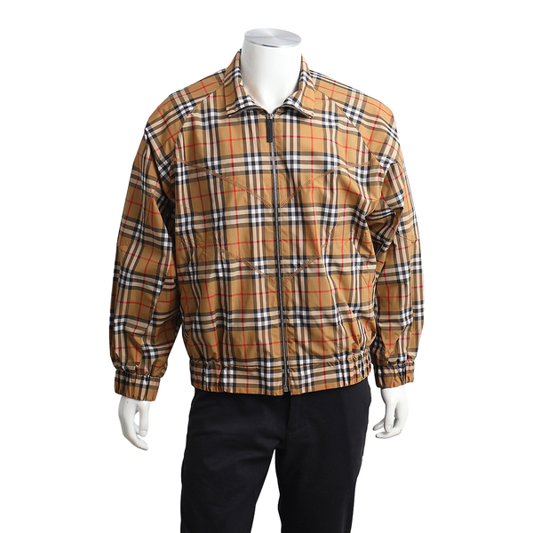 Polyester Check Zip Up Jacket Camel
