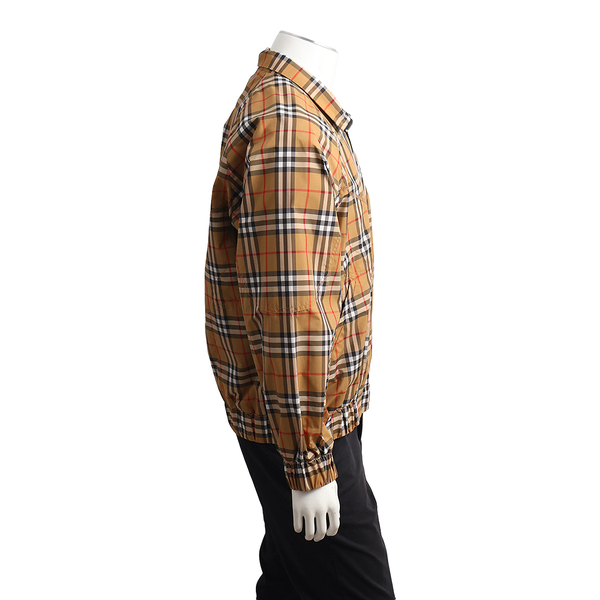 Polyester Check Zip Up Jacket Camel