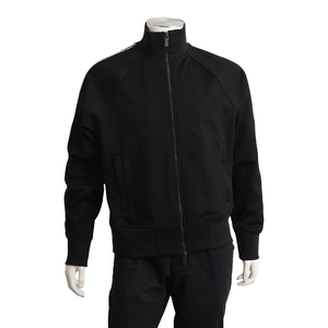Cotton Blend Check Trim Track Jacket Black, view 4