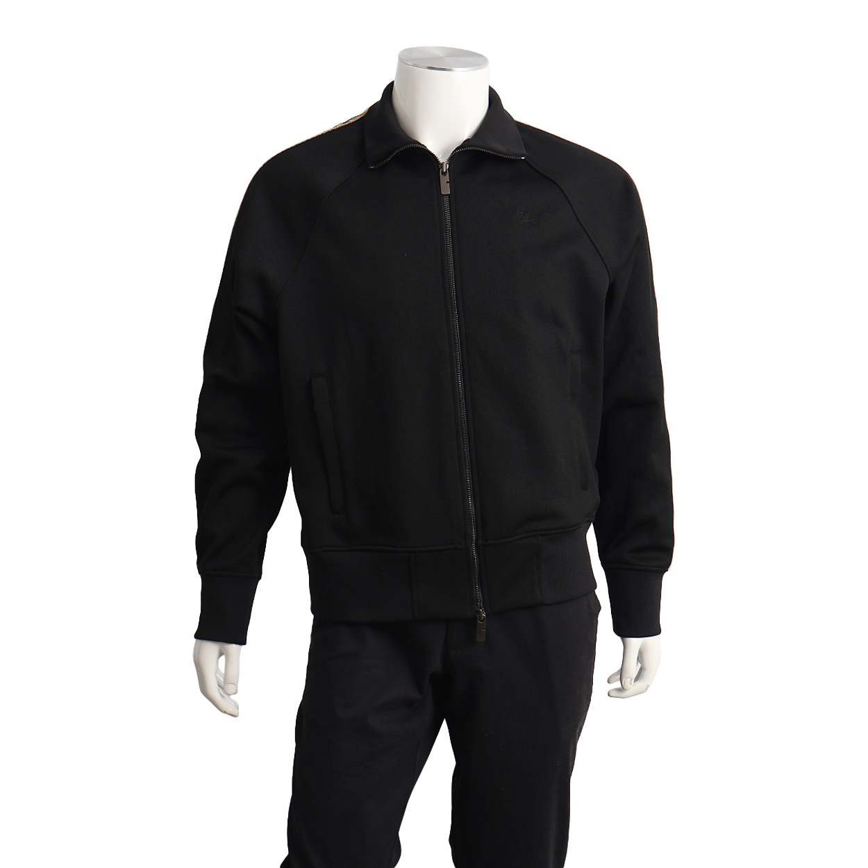 Cotton Blend Check Trim Track Jacket Black
