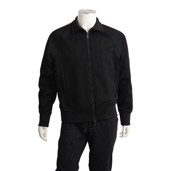 Cotton Blend Check Trim Track Jacket Black