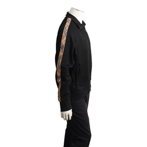 Cotton Blend Check Trim Track Jacket Black, view 2