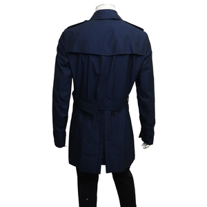 Cotton Mid Length Trench Coat Navy, view 3