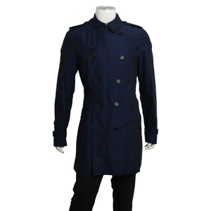 Cotton Mid Length Trench Coat Navy, view 4