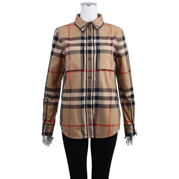 Cotton Check Shirt Beige