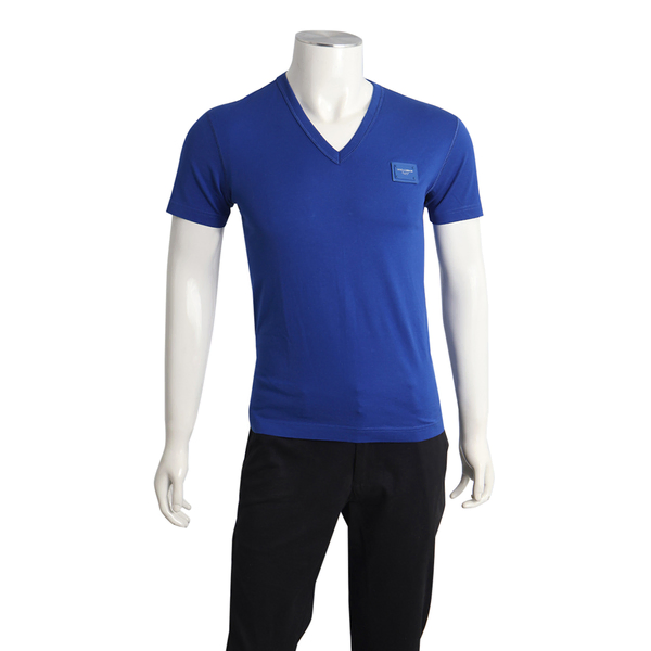 Cotton Logo Patch T-Shirt Blue