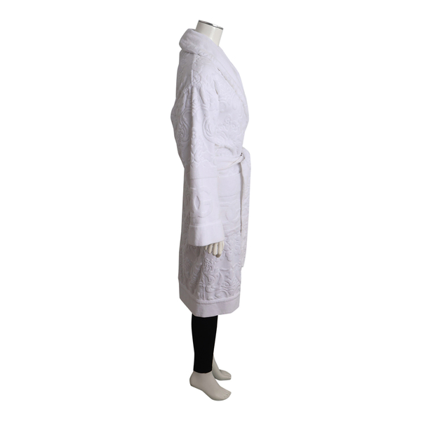 Casa Cotton Terry Embossed Floral Bathrobe White