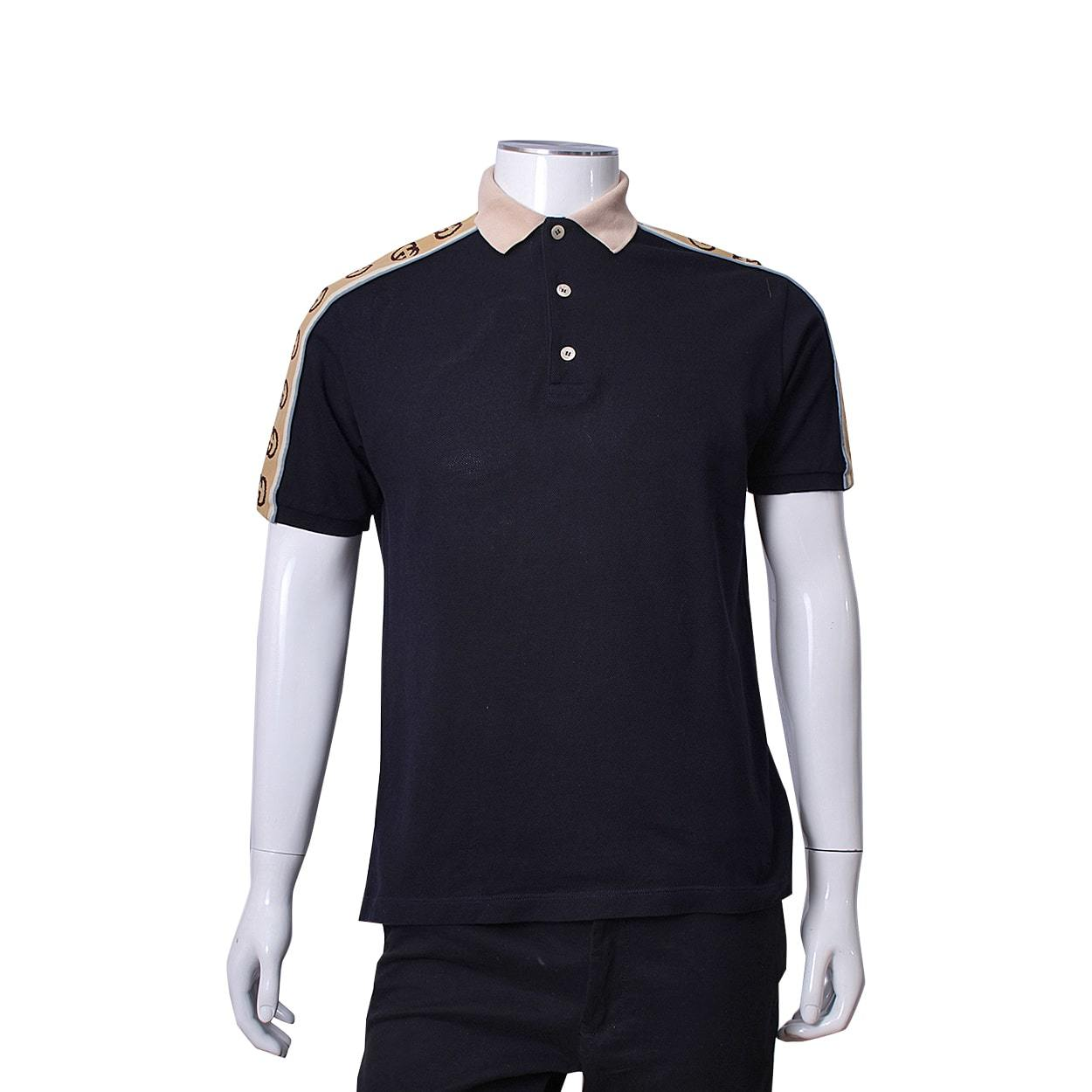 GUCCI Cotton GG Stripe Polo T-Shirt Black/Beige | Luxity