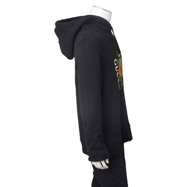 Cotton Vintage Effect Logo Hoodie Black