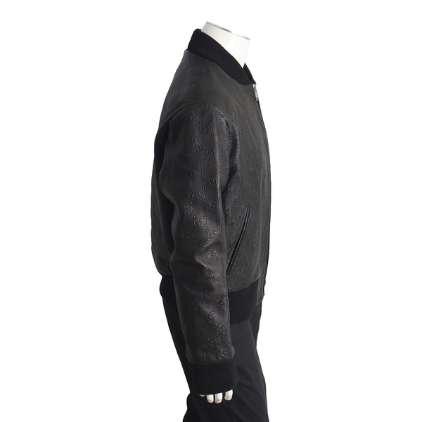 Leather GG Embossed Bomber Jacket Black