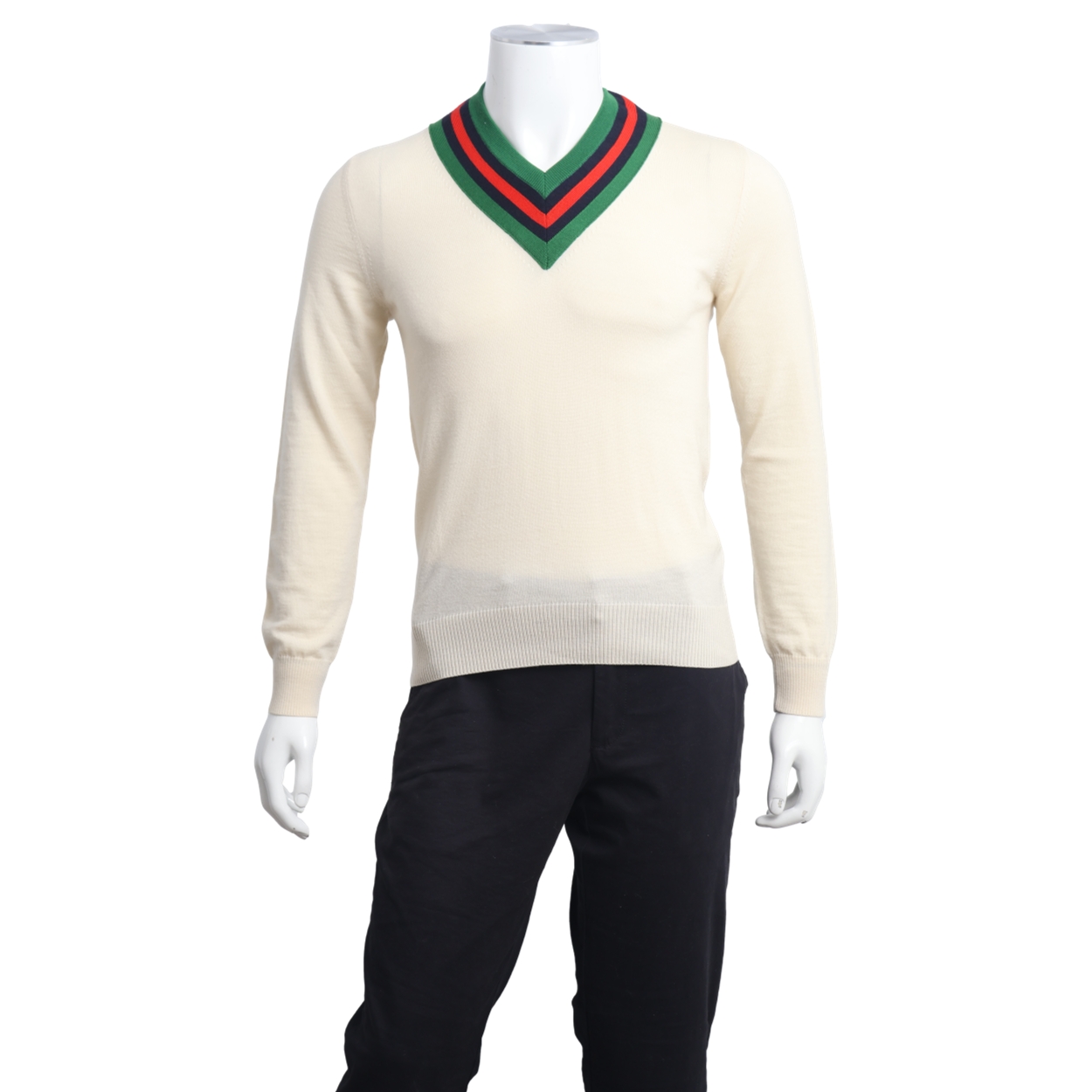 GUCCI Wool V-Neck Web Sweater Cream | Luxity
