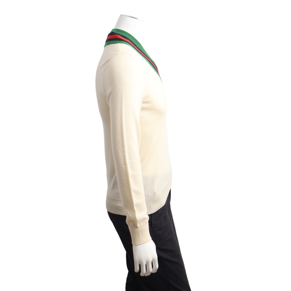 Wool V-Neck Web Sweater Cream